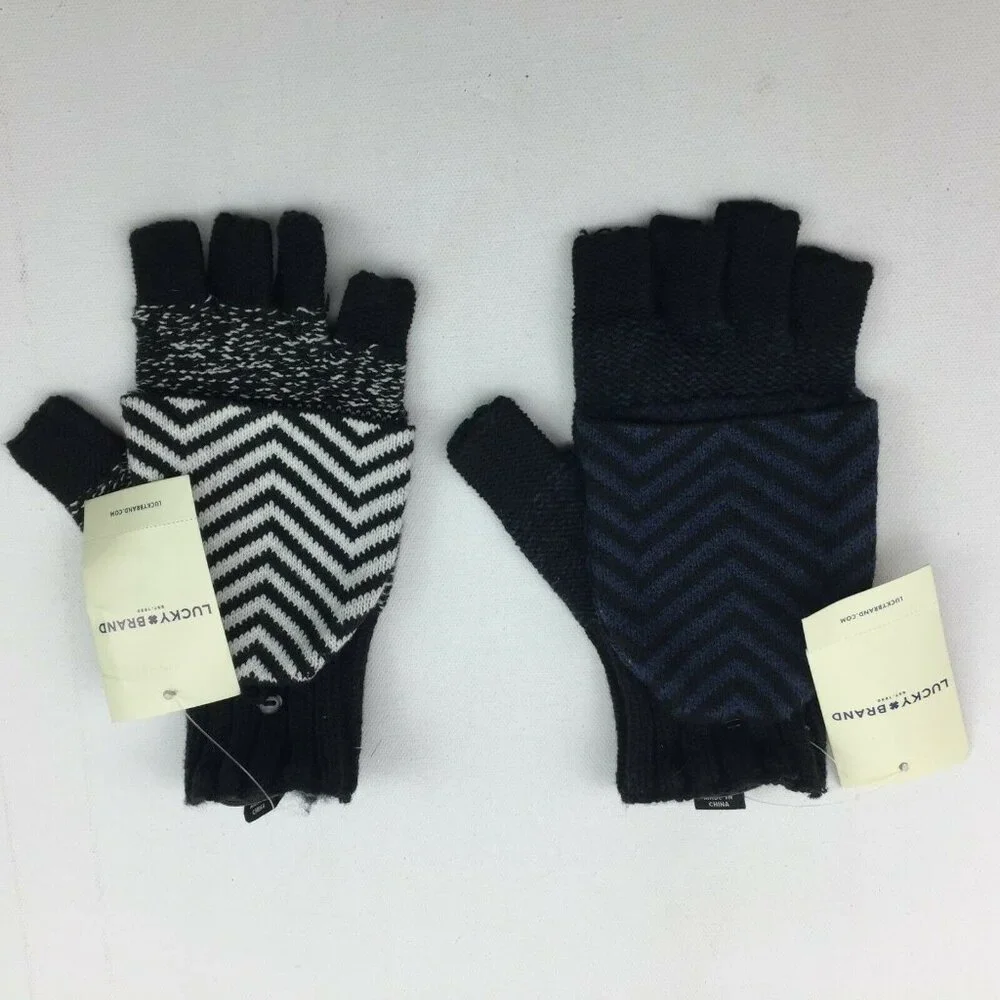Lucky Brand Exploded Geo Gloves Winter Fingerless Mittens Blue One Size